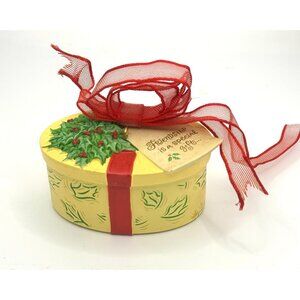 Hallmark 2004 Christmas Keepsake Trinket Box With Red Ribbon & Holly Design Orna